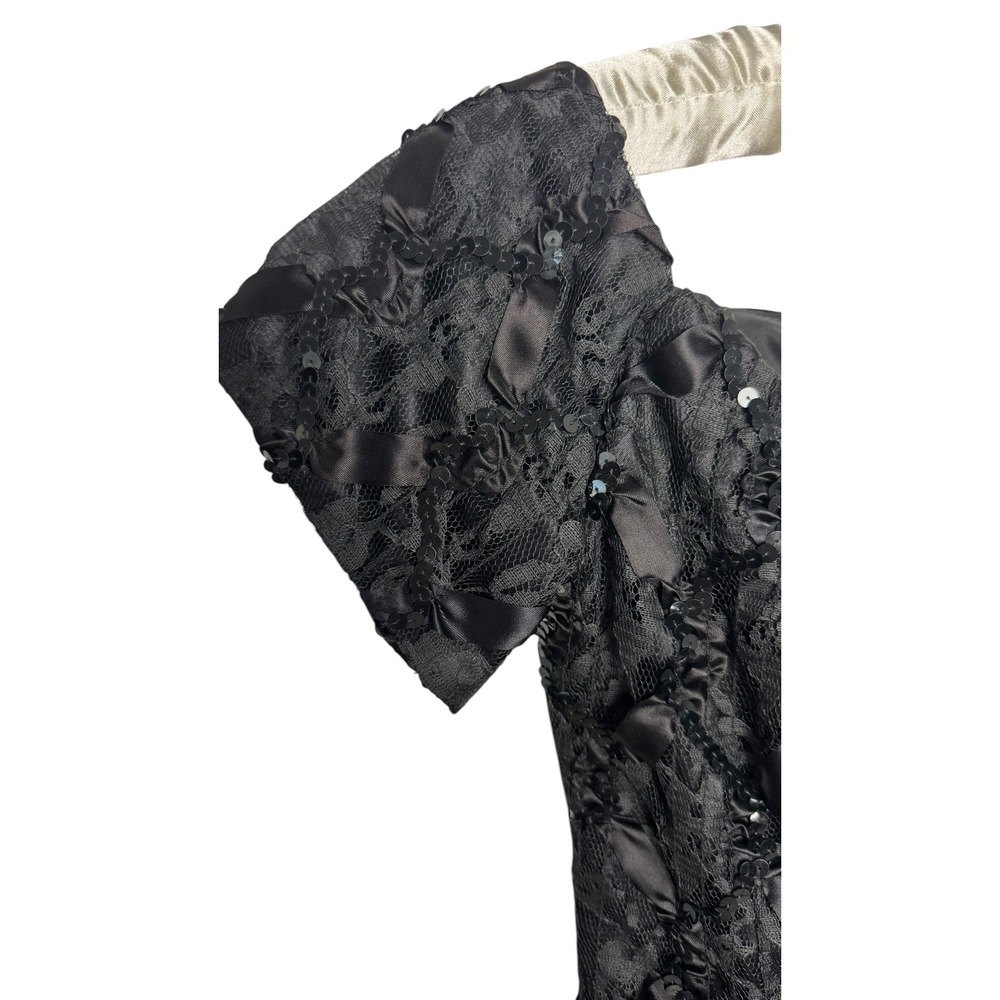 Steppin Out Vintage Black Satin Lace dress Dark Romantic whimsigoth Y2K size 7/8 - Picture 4 of 14